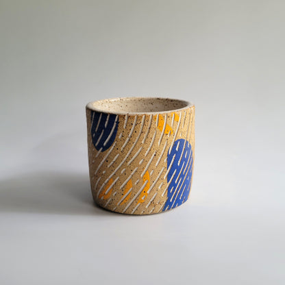 Small Blue and Orange Carved Cup - 7oz