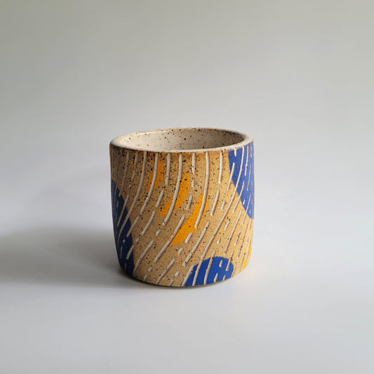 Small Blue and Orange Carved Cup - 7oz